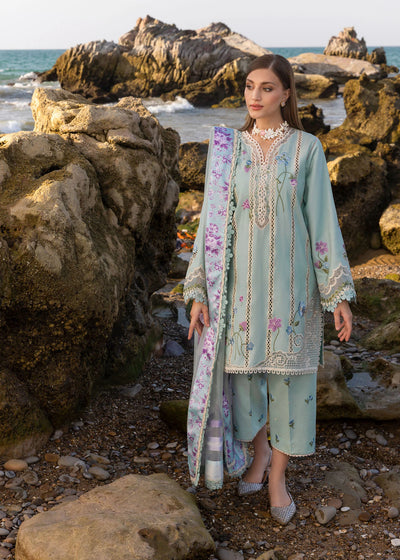 Seafoam Green Floral Embroidered Lawn 3-Piece Suit