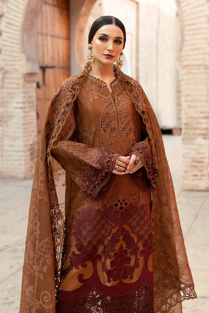 3 Piece Embroidered Paper Cotton Suit | D-2501-B