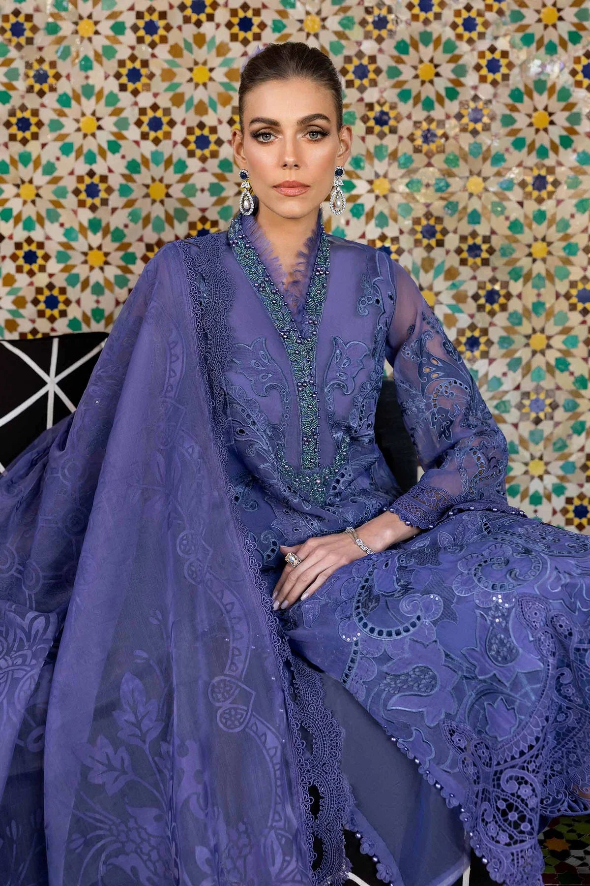 3 Piece Embroidered Organza Suit | D-2506-B