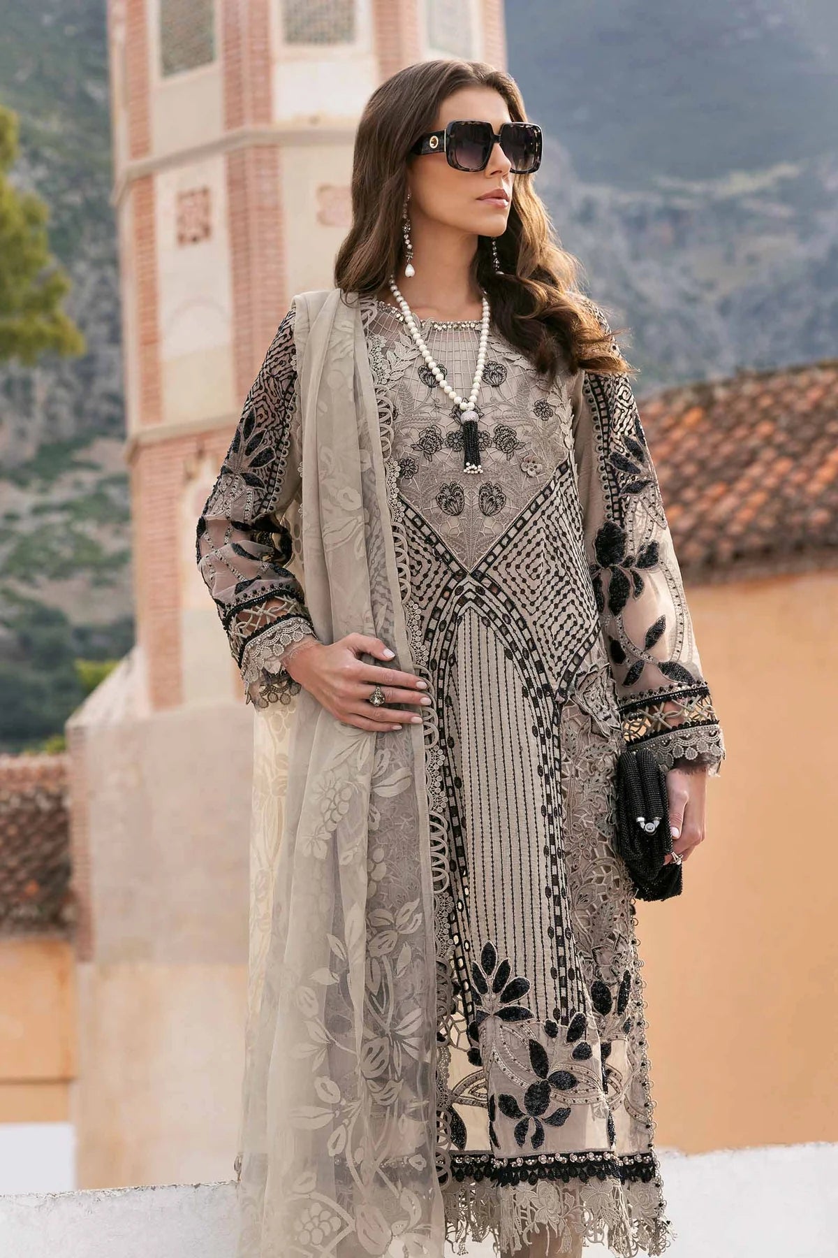 3 Piece Embroidered Paper Cotton Suit | D-2510-B