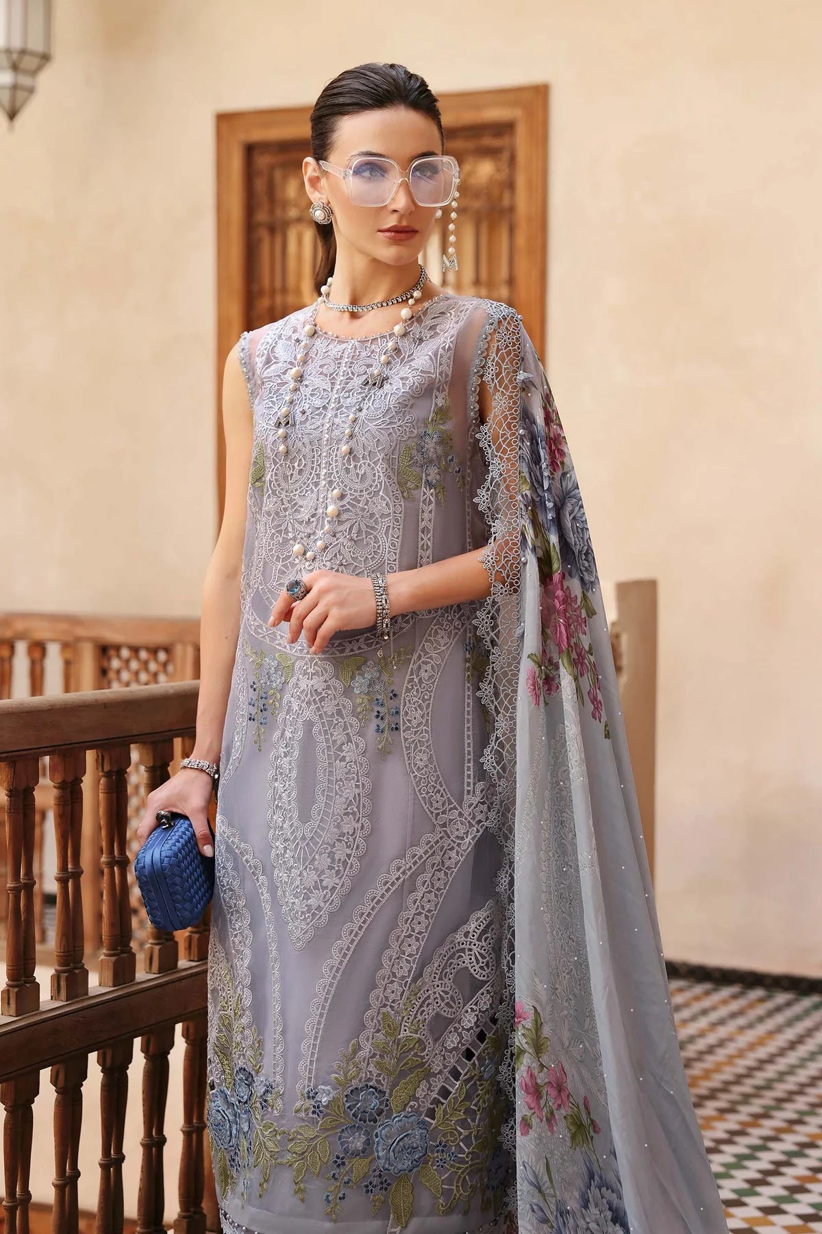 3 Piece Embroidered Organza Suit | D-2509-B