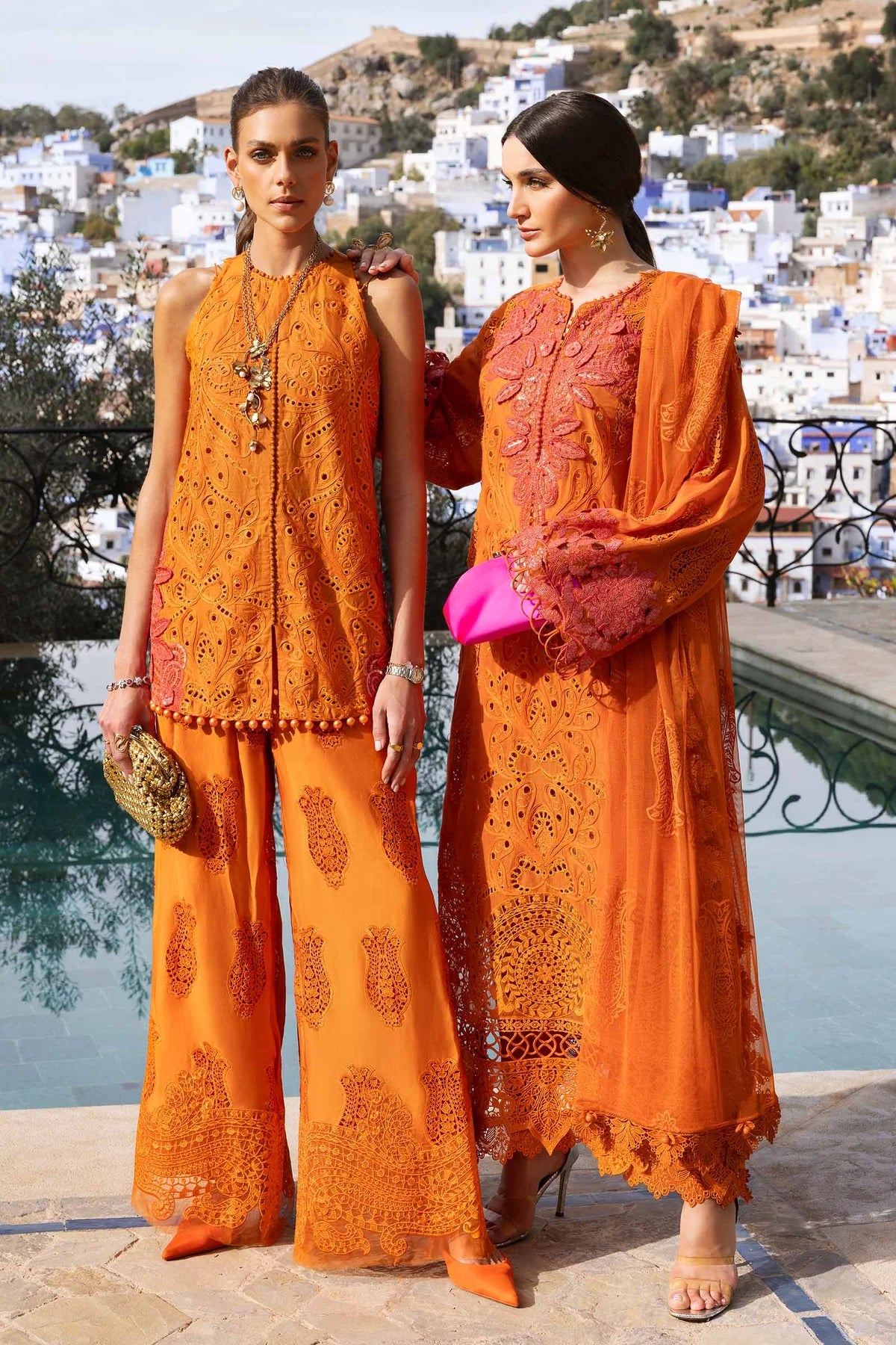 3 Piece Embroidered Paper Cotton Suit | D-2505-B