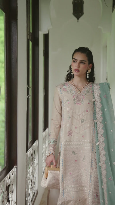 Beige Chikankari Embroidered Linen 3-Pc Suit