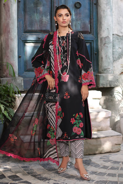 Black 3 Pc Printed Suit With Chiffon Dupatta