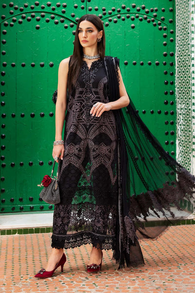 Black Embroidered Paper Cotton 3Pc Suit With Organza Dupatta