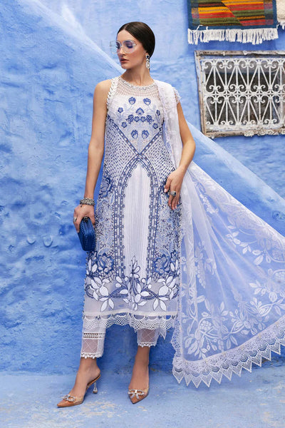 White Embroidered Paper Cotton 3Pc Suit With Organza Dupatta