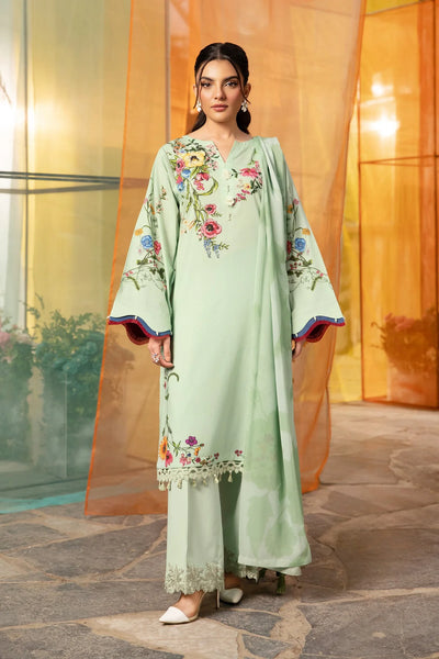  Mint Green Digital Printed 3-Piece Suit With Chiffon Dupatta