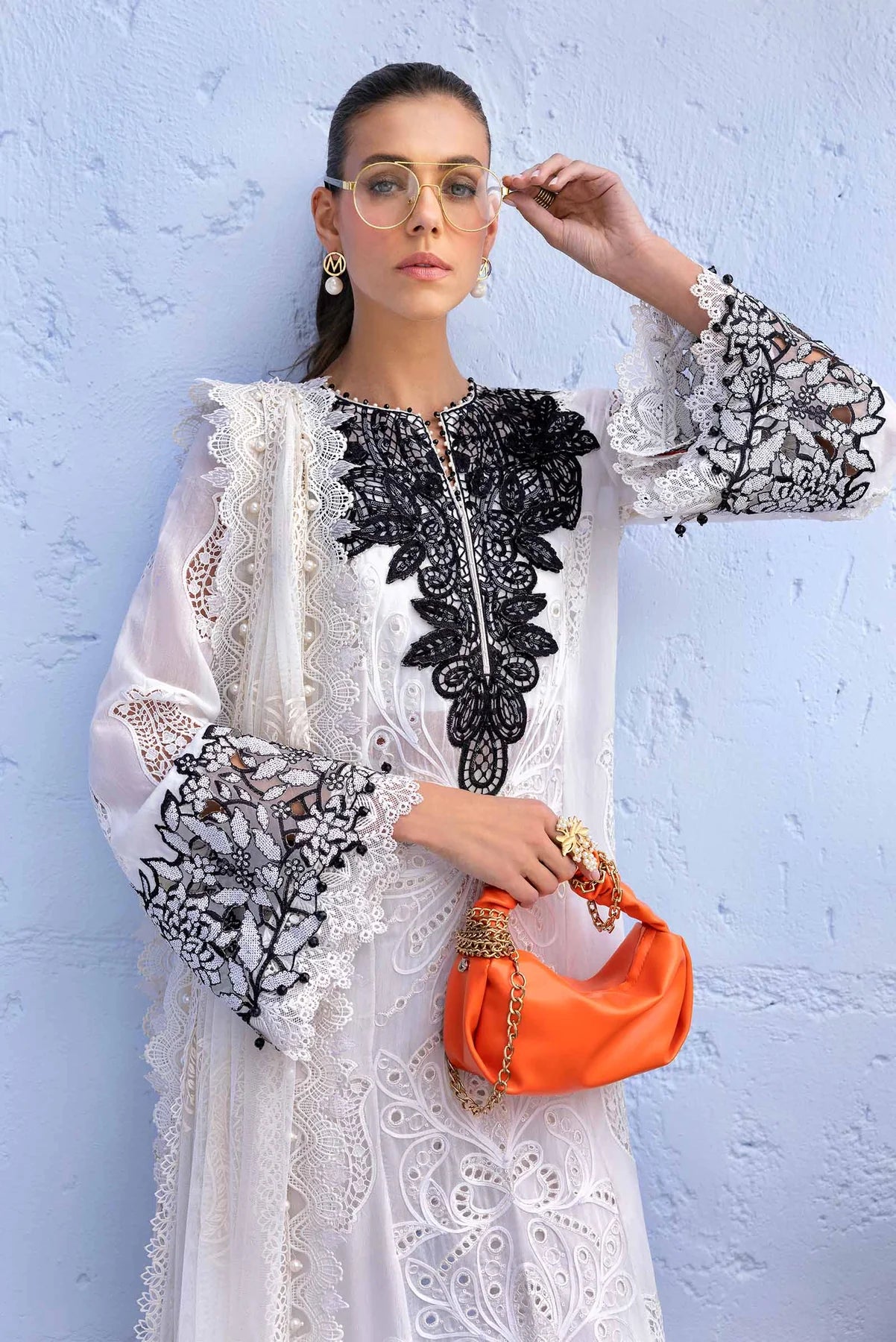 3 Piece Embroidered Paper Cotton Suit | D-2505-A
