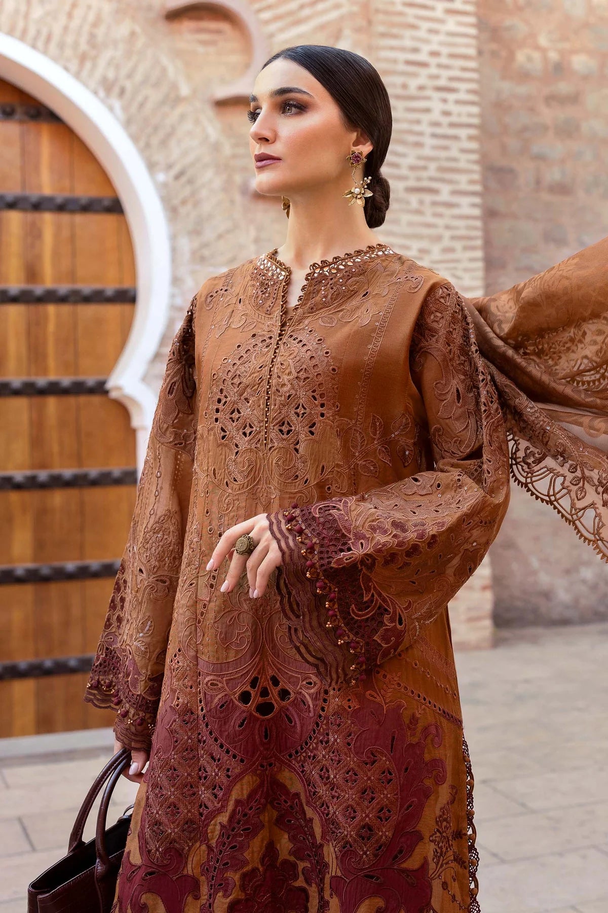 3 Piece Embroidered Paper Cotton Suit | D-2501-B