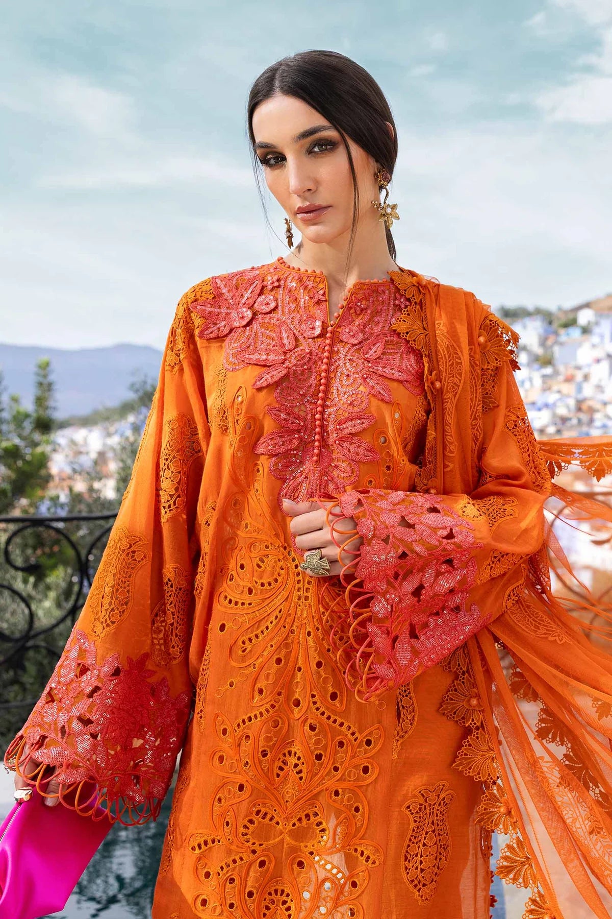 3 Piece Embroidered Paper Cotton Suit | D-2505-B
