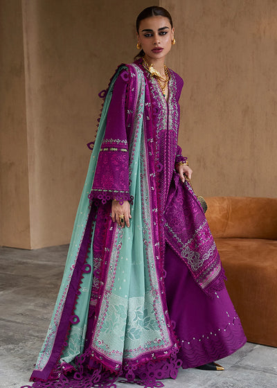 Plum Embroidered Self Jacquard Suit With Chiffon Dupatta