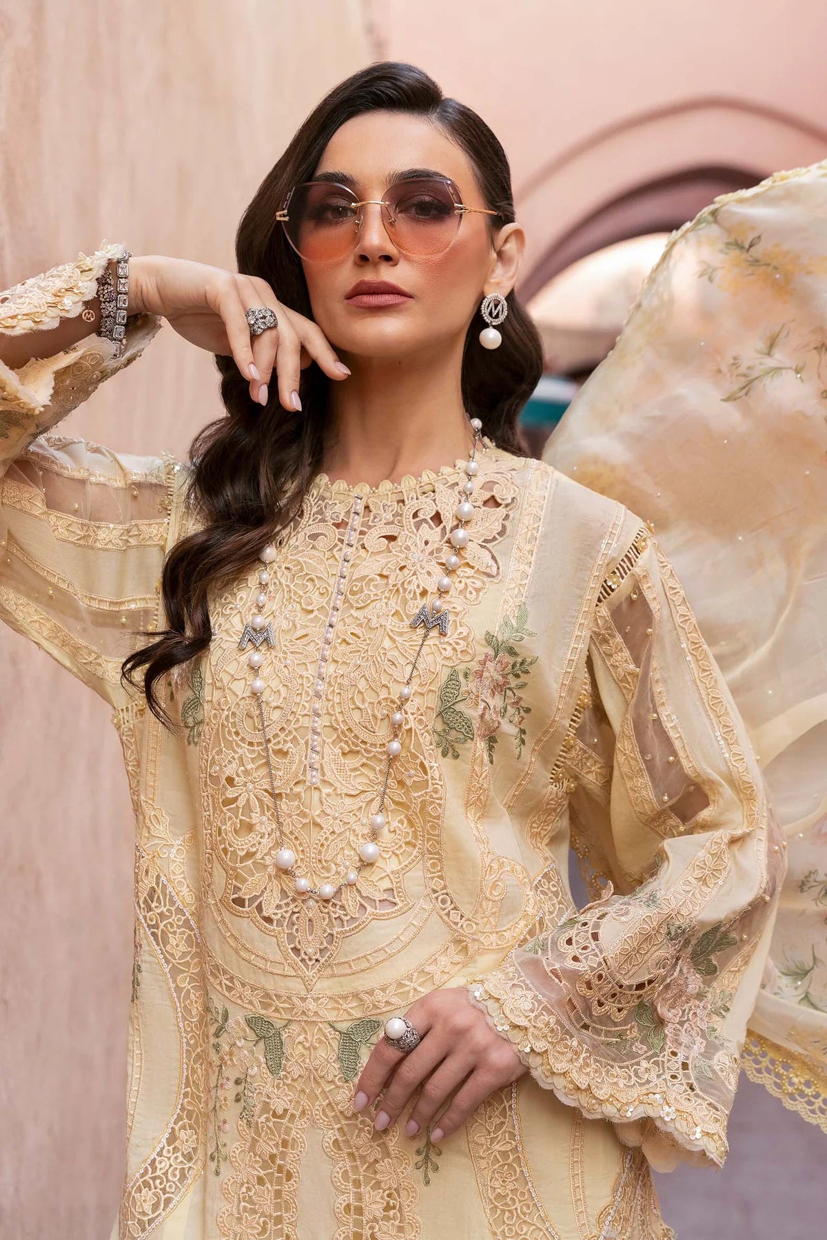 3 Piece Embroidered Organza Suit | D-2509-A