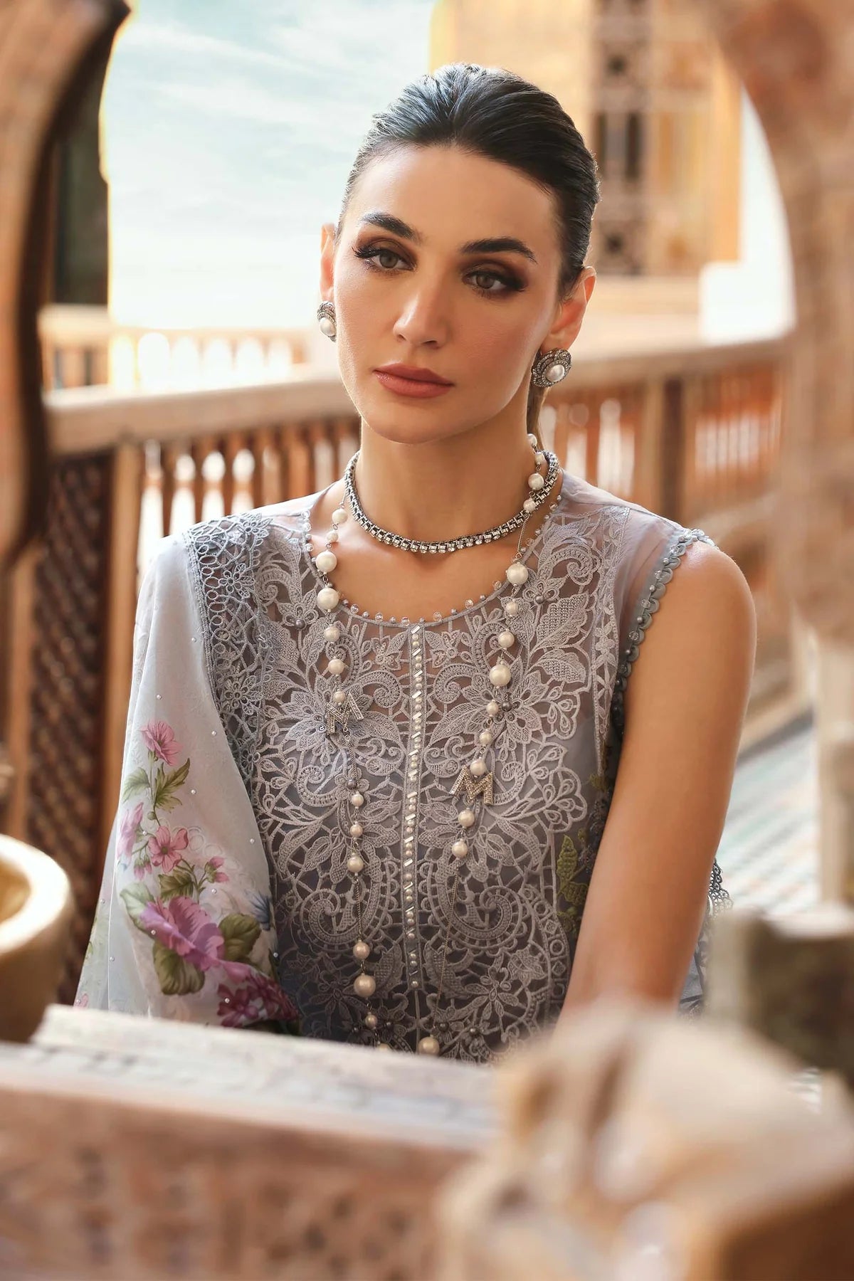 3 Piece Embroidered Organza Suit | D-2509-B