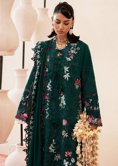 Teal Green Embroidered Lawn Suit With Chiffon Dupatta