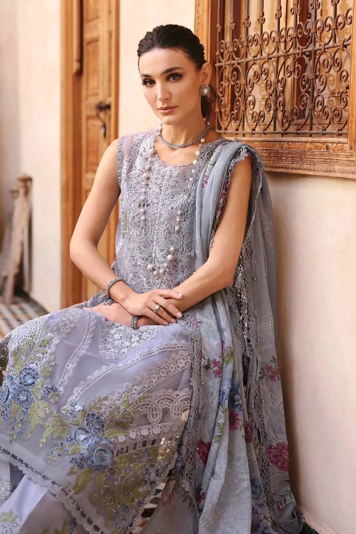 3 Piece Embroidered Organza Suit | D-2509-B