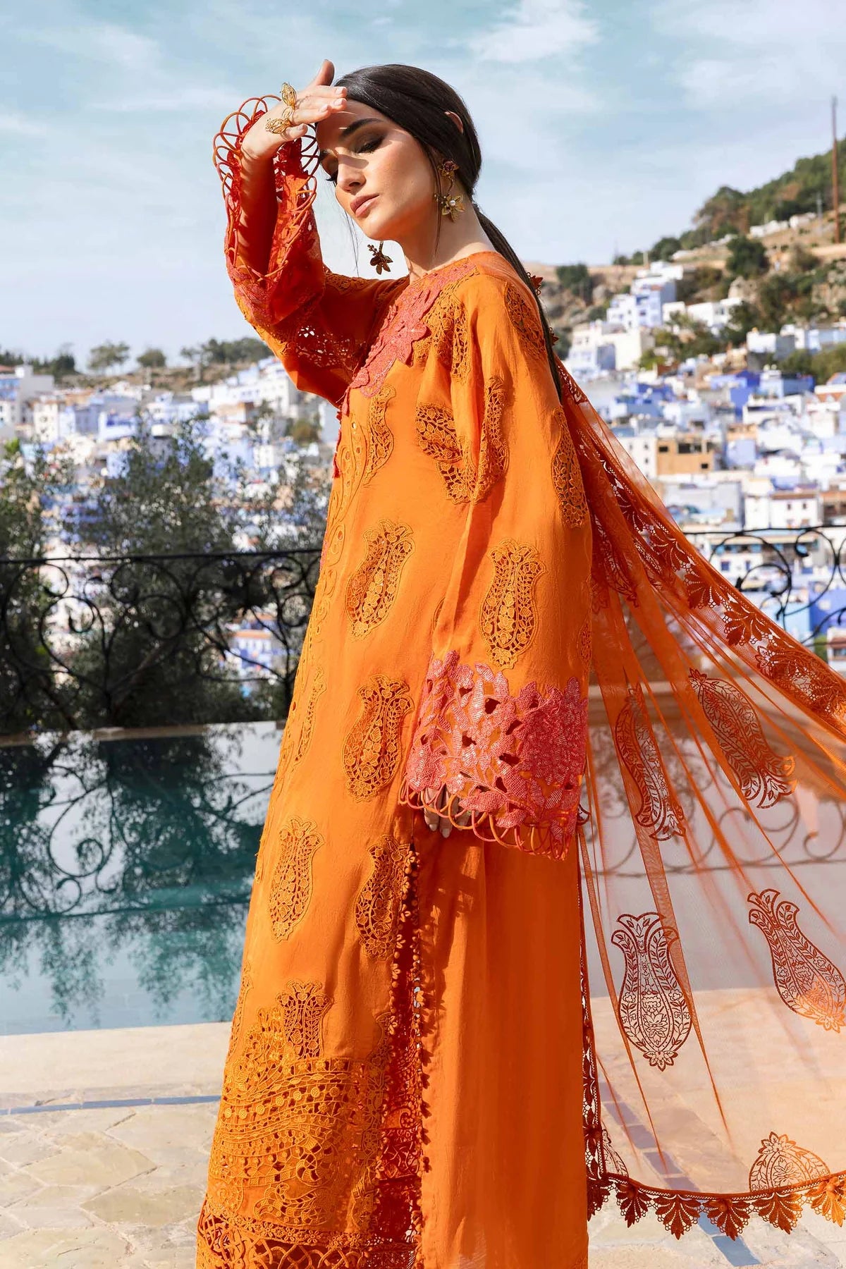 3 Piece Embroidered Paper Cotton Suit | D-2505-B