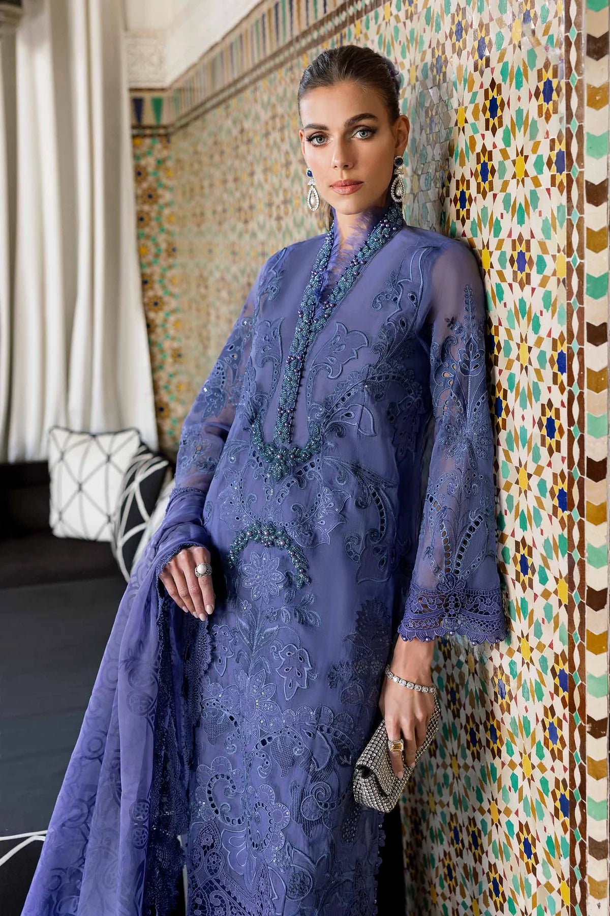 3 Piece Embroidered Organza Suit | D-2506-B