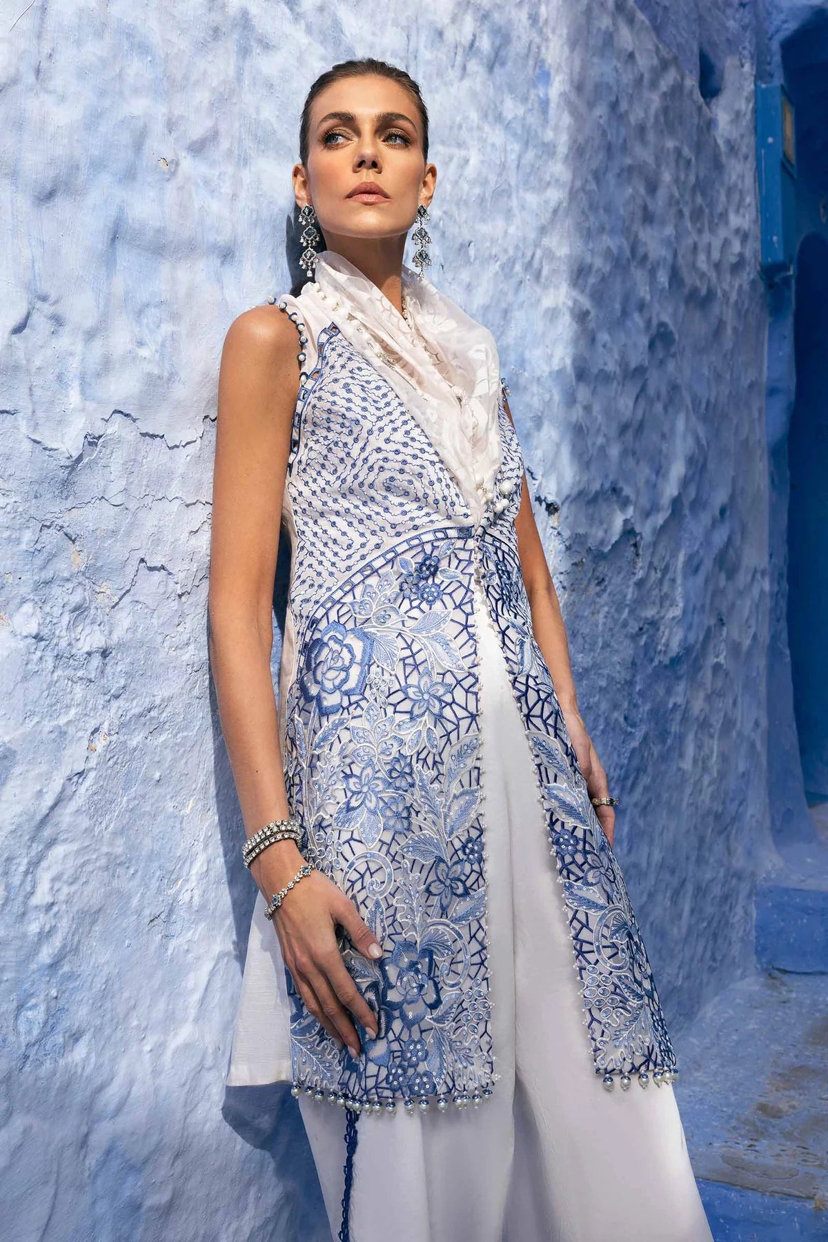3 Piece Embroidered Paper Cotton Suit | D-2510-A