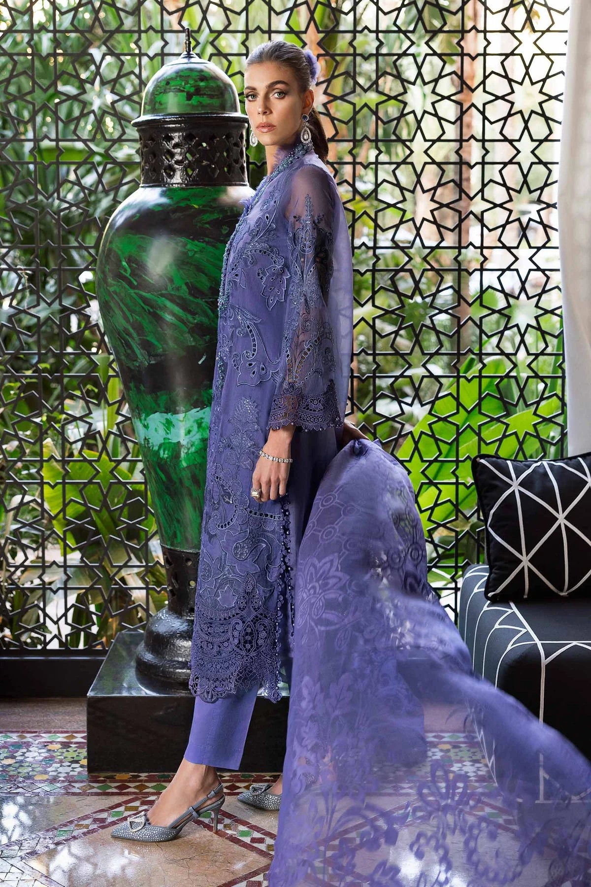 3 Piece Embroidered Organza Suit | D-2506-B