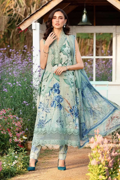 Mint Green Printed Lawn Suit With Embroidered Neck And Chiffon Dupatta