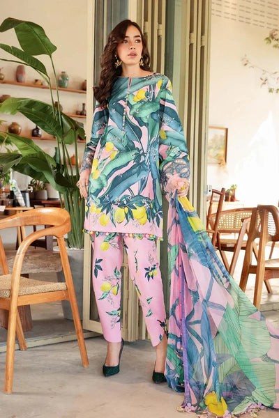 Pink Printed Lawn Suit With Embroidered Neck And Chiffon Dupatta