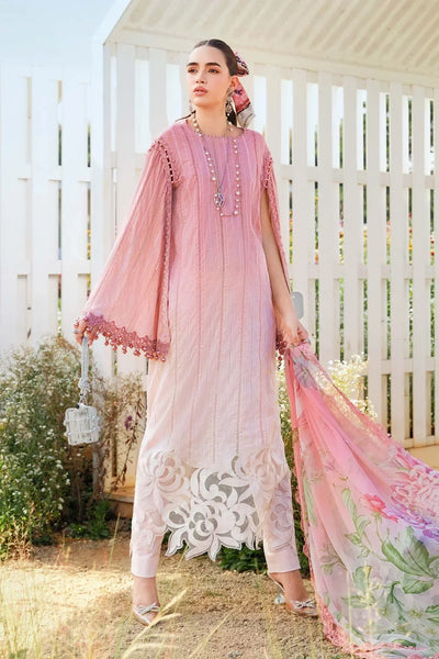 Pink & Ash White Printed Lawn Suit With Embroidered Neck And Dupatta
