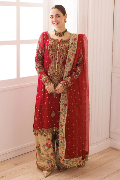 Red Embroidered And Adda Work 4Pc Luxury Suit