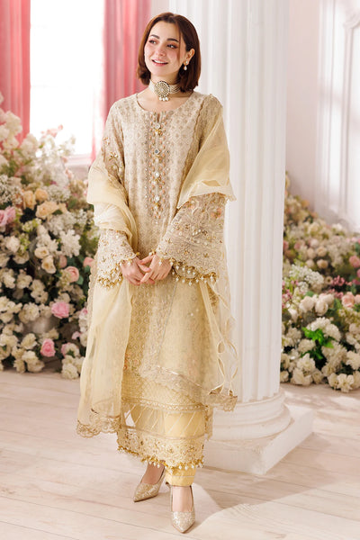 Champagne Gold Embroidered And Adda Work 4Pc Luxury Suit