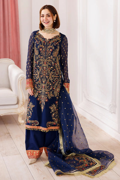 Navy Blue Embroidered And Adda Work 4Pc Luxury Suit