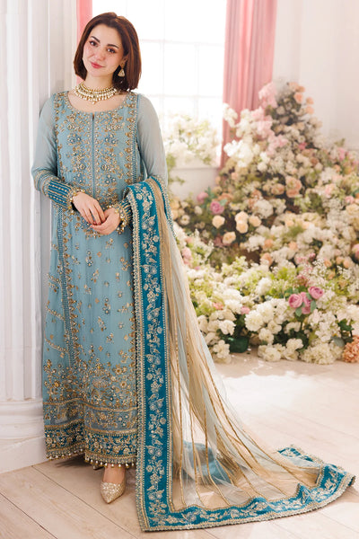 Teal Blue Embroidered And Adda Work 4Pc Luxury Suit