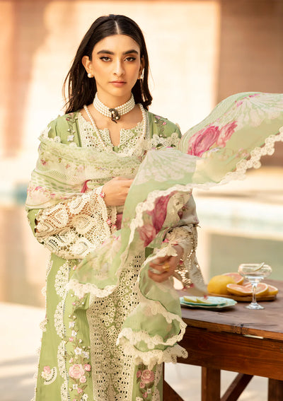 Pistachio Green Embroidered Lawn 3-Piece Suit With Chiffon Dupatta