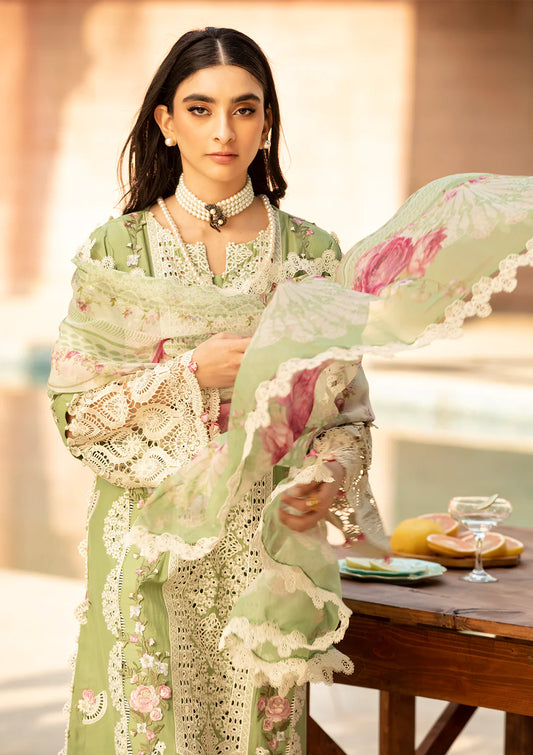 Buy ELM-08 Fizzah Lawn Suit – Exquisite Embroidery & Chiffon Dupatta | Tayaba 