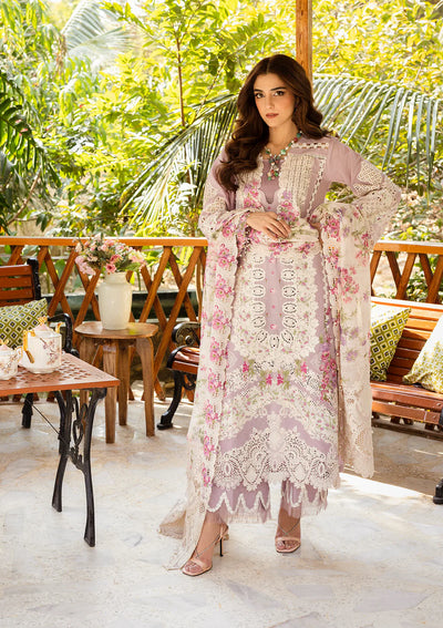 Soft Lilac Embroidered Lawn 3-Piece Suit With Cotton Net Dupatta