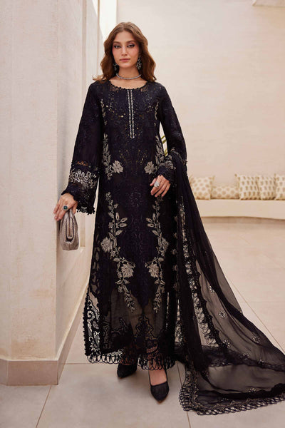 Black 3 Piece Embroidered Paper Cotton Suit