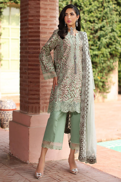 Sage Green Printed Lawn Suit With Embroidered Chiffon Dupatta