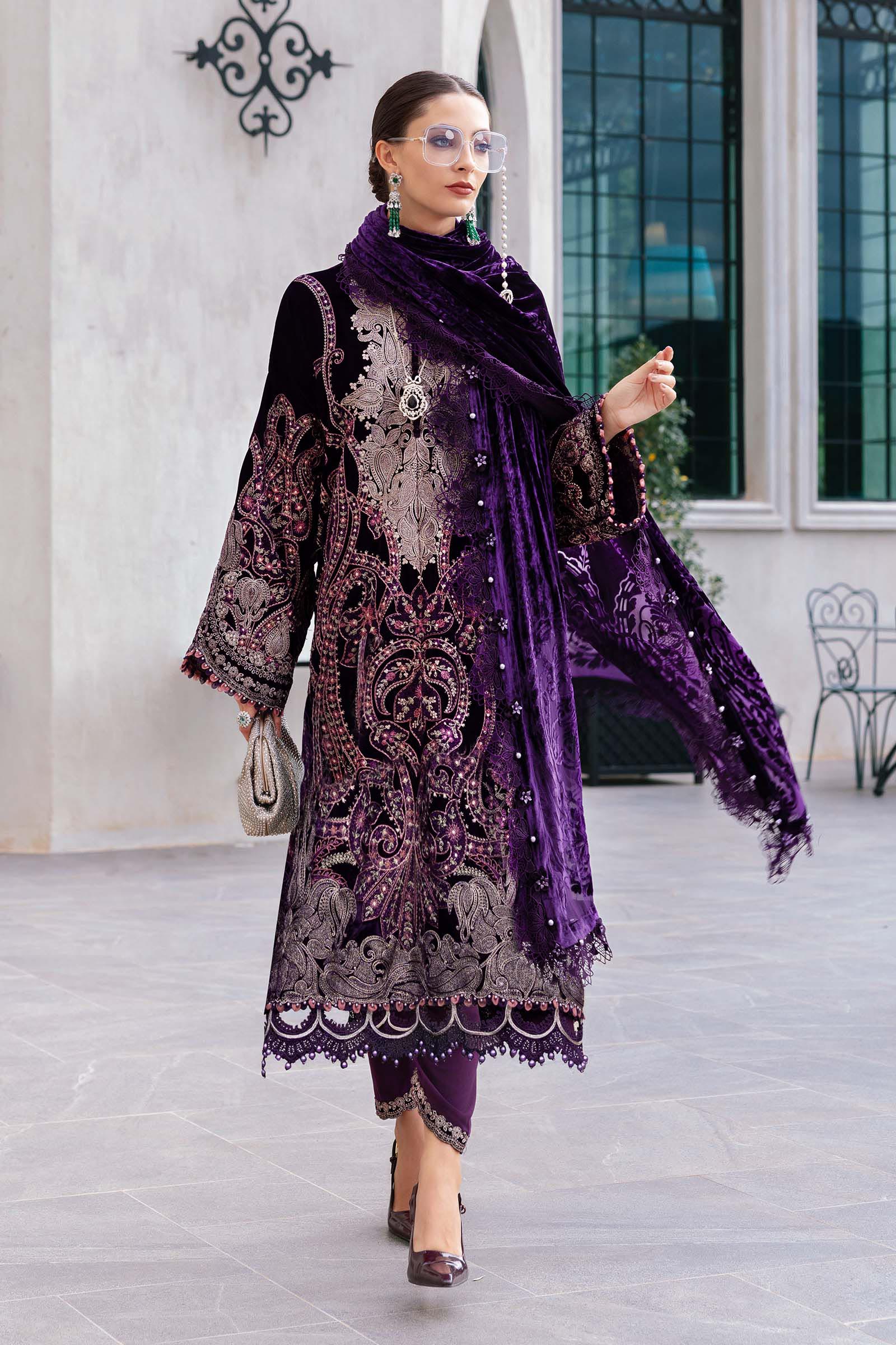 Shop MARIA B Winter Suits for Ladies WL 1311 | Dark Purple Pakistani Suit | Tayaba