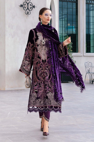 Purple 3 Piece Embroidered Velvet Suit