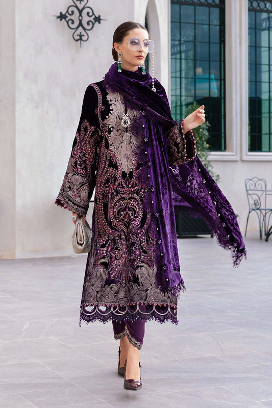 Shop MARIA B Winter Suits for Ladies WL 1311 | Dark Purple Pakistani Suit | Tayaba