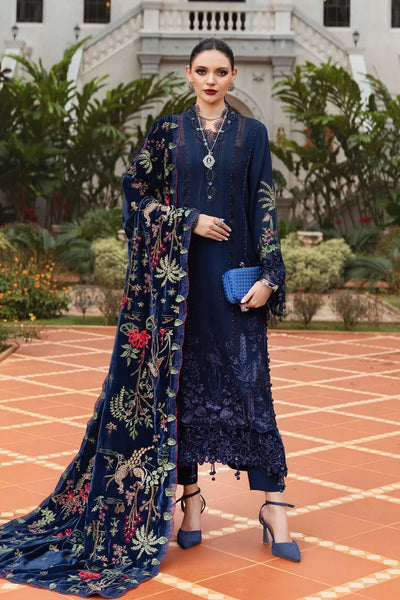 Navy Blue 3 Piece Embroidered Twill Linen Suit