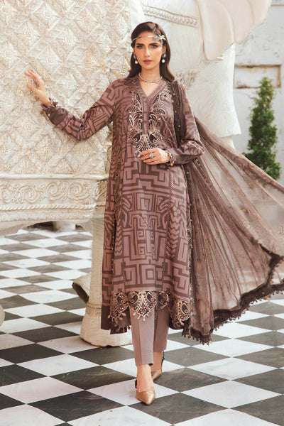 Lilac Printed 3-Piece Embroidered Cambric Suit
