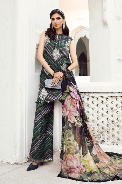 Forest Green Printed 3-Pc Embroidered Cambric Suit