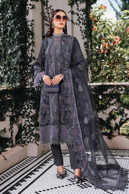 Shop MARIA B Winter Suit 2025 WL 1305 | Lilac Grey Velvet Suit | Tayaba