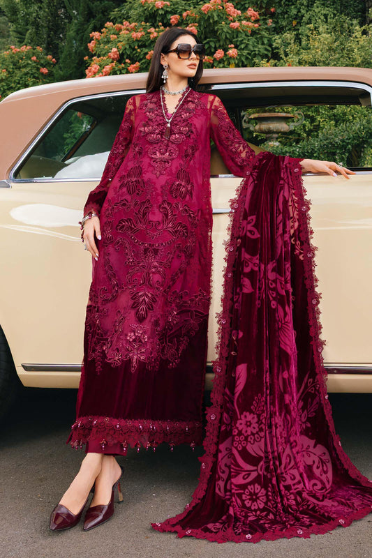 Shop MARIA B Winter Luxe 2025 WL-1308 | Elegant Maroon Winter Suit for Ladies  | Tayaba