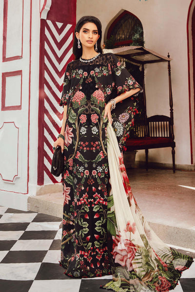 Black Printed 3-Piece Embroidered Cambric Suit