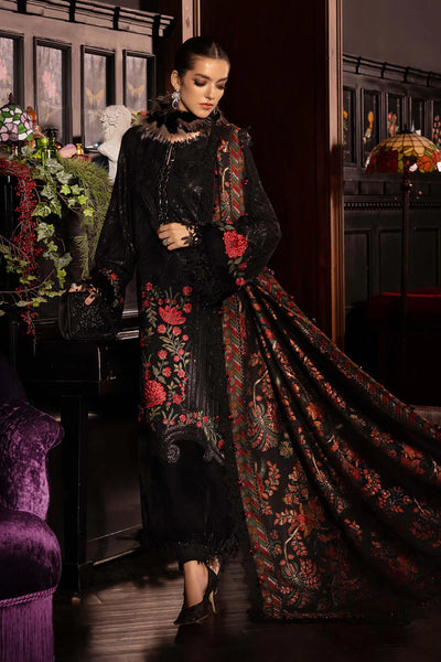 Black And Red 3 Piece Embroidered Linen Suit