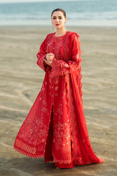 Red Chikankari Embroidered Lawn Suit With Chiffon Dupatta