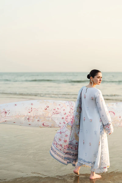 Powder Blue Chikankari Embroidered Lawn Suit With Jacquard Dupatta