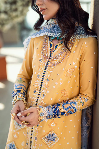 Mustard Chikankari Embroidered Lawn Suit With Jacquard Dupatta