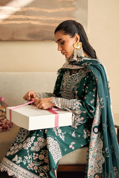 Emerald Green Chikankari Embroidered Lawn Suit With Jacquard Dupatta
