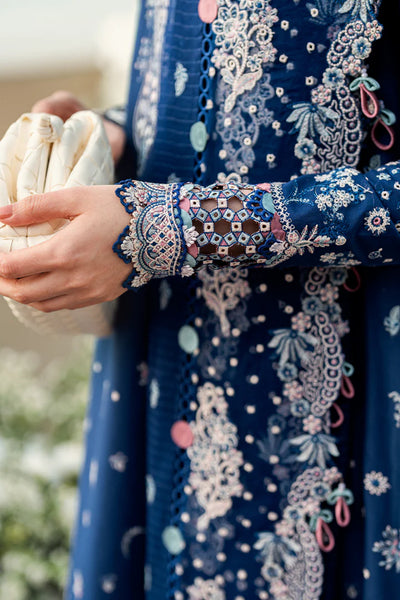 Deep Blue Chikankari Embroidered Lawn Suit With Jacquard Dupatta